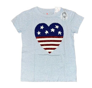 NWT J. Crew Girls' Blue 4th of July W/Flip Sequin Heart Flag T-Shirt